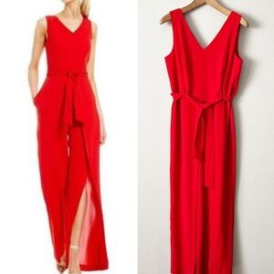 ANTONIO MELANI Split‎ Leg Belted Sleeveless Red Jumpsuit Women's Size 10